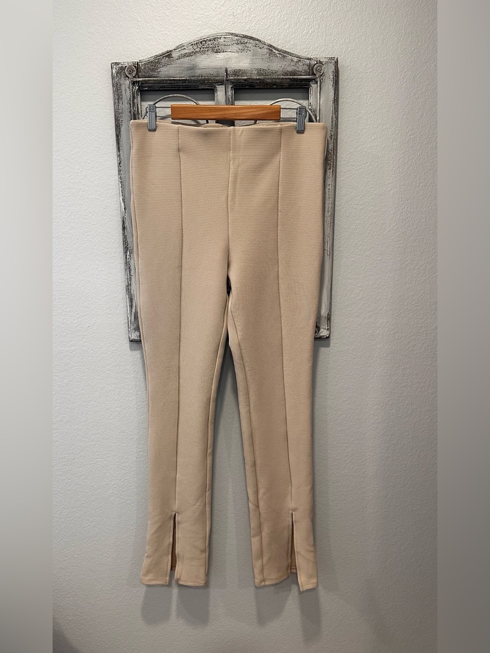 H&M Beige Women's Pull-On Ponte Pants with Front Slit